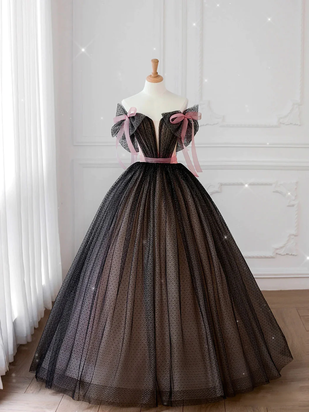 Black Tulle Long Prom Dress, Black Tulle Formal Dress,off Shoulder Quinceanera Dress