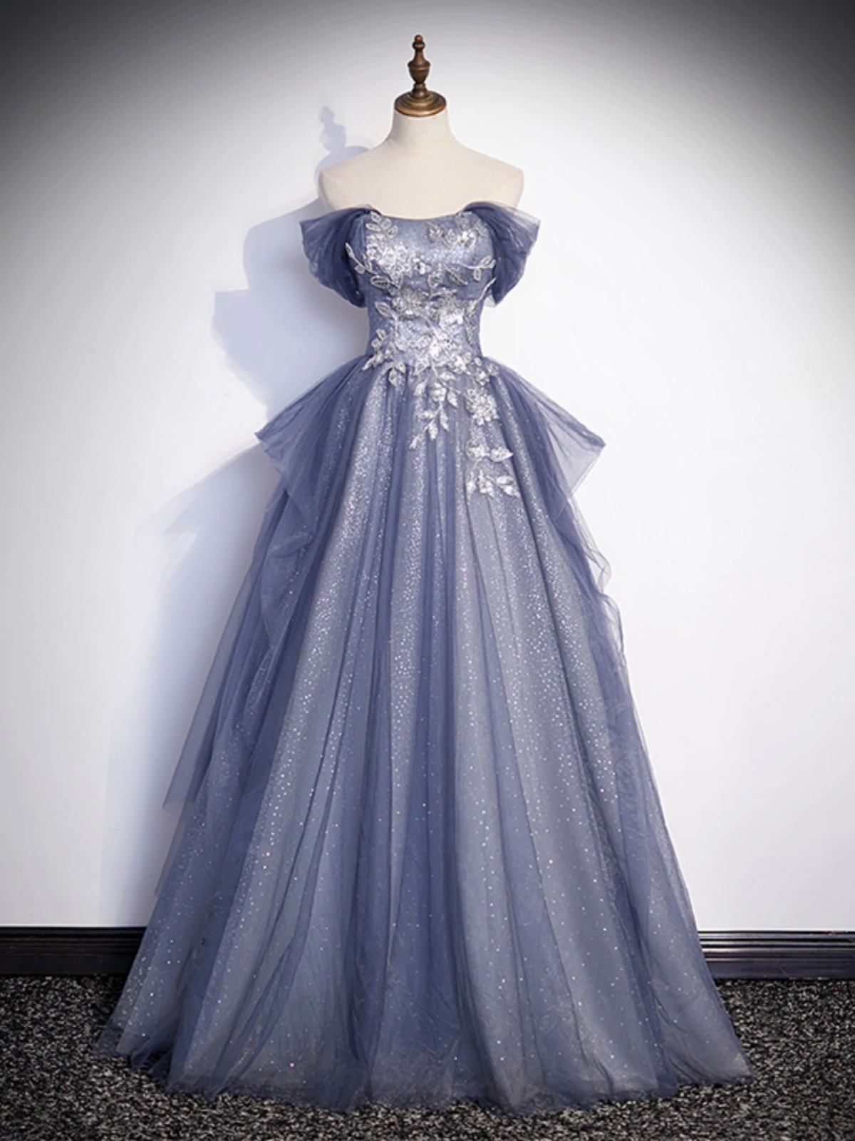 Lisa Long Satin Bridesmaid Dress in Dusty Blue | Birdy Grey