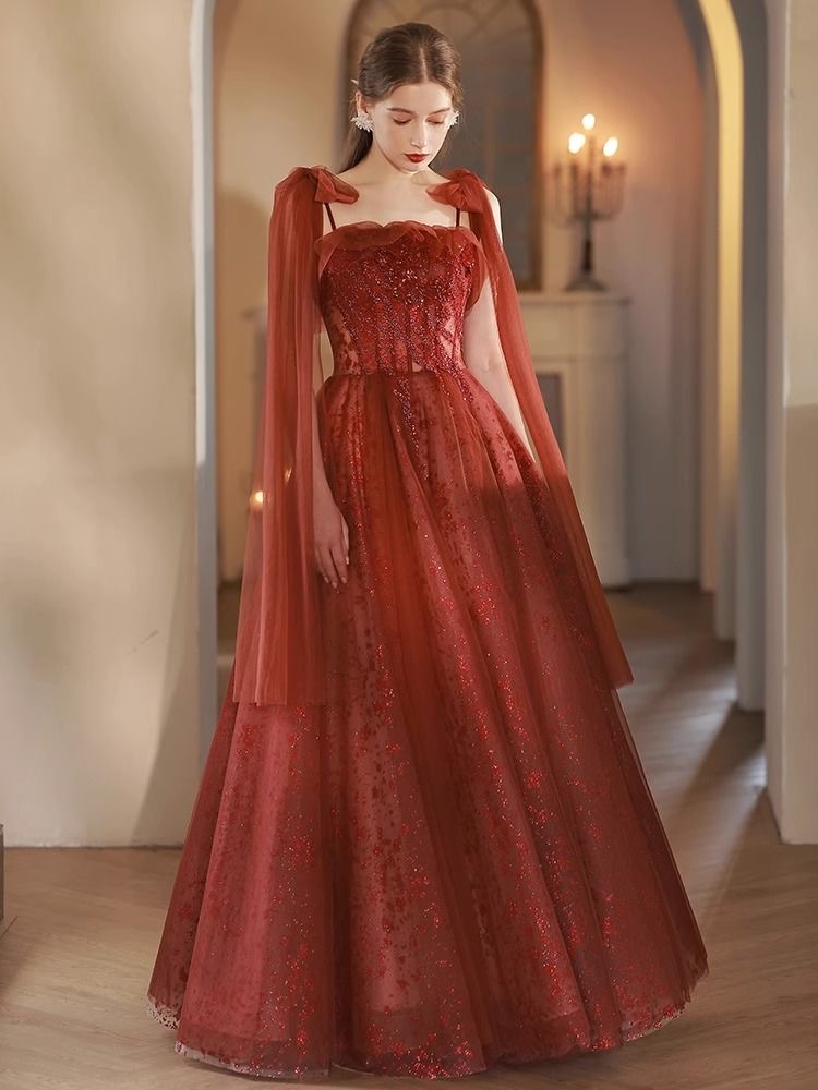 Spaghetti Strap Evening Dress,red Prom Dress, Fairy Party Dress