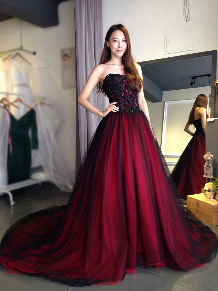 Elegant Prom Dress, Strapless Dress, Red Dress