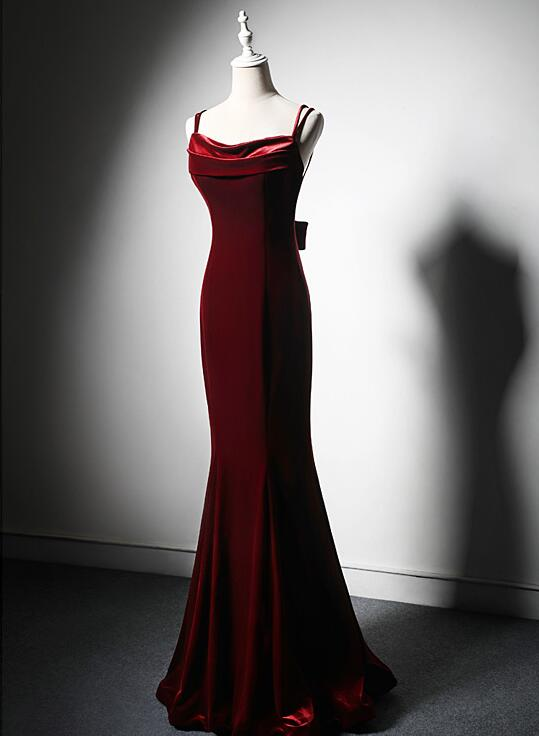Spaghetti Strap Prom Dress, Red Evening Dress,velvet Halter Dress