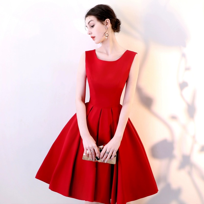 Red Satin Bow Gown,cute Homecoming Dress