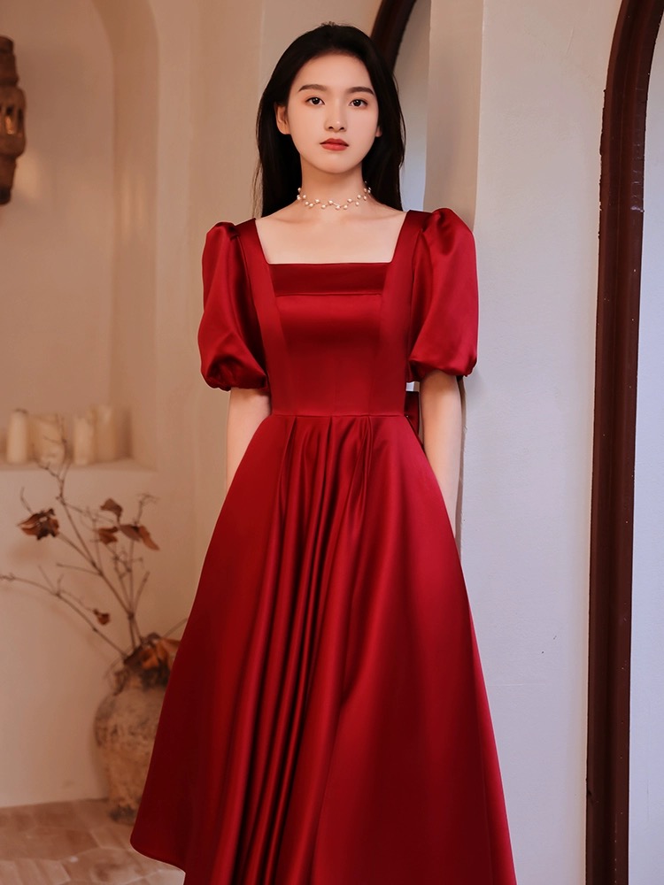 Red Evening Dress, Charming Princess Dress,square Neck Party Dress