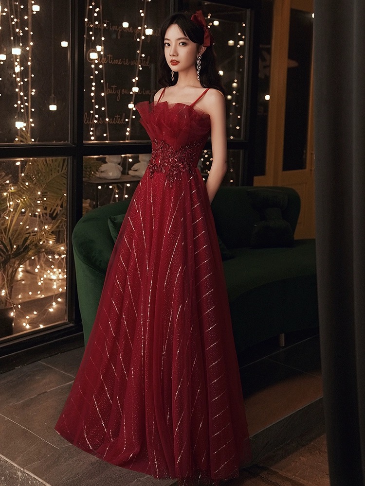 Spaghetti Strap Prom Gowns, Red Party Dresses,Cute Evening Dresses
