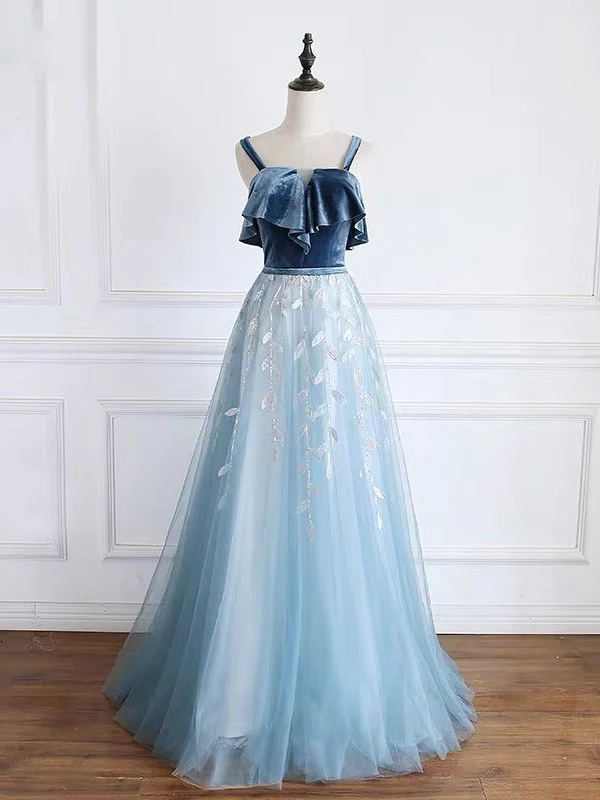 Fairy Spaghetti Strap Bridesmaid Dress Blue Tulle Long Evening Dress Sweet Dress Prom Dress Evening Dress Party Dress