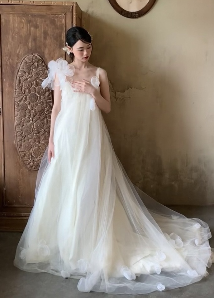 White Bridal Wedding Dress Fairy Halter Bridal Dress, Floral Dress
