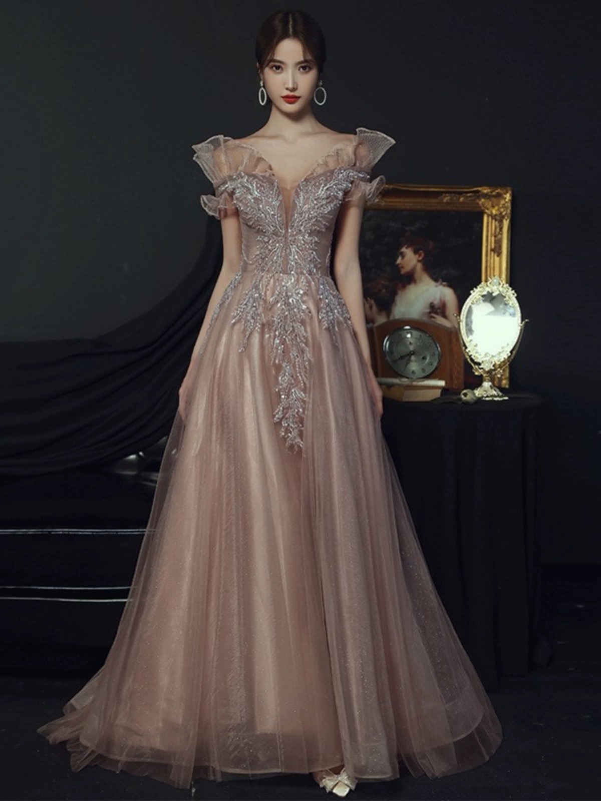 Fairy Birthday Dress,off Shoulder Prom Dress, Champagne Pink Party Dress