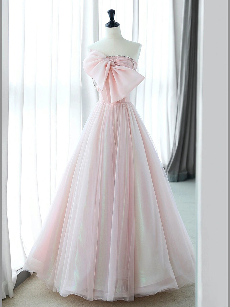 Pink Organza Long Prom Dress Formal Dress,strapless Sweet Party Dress