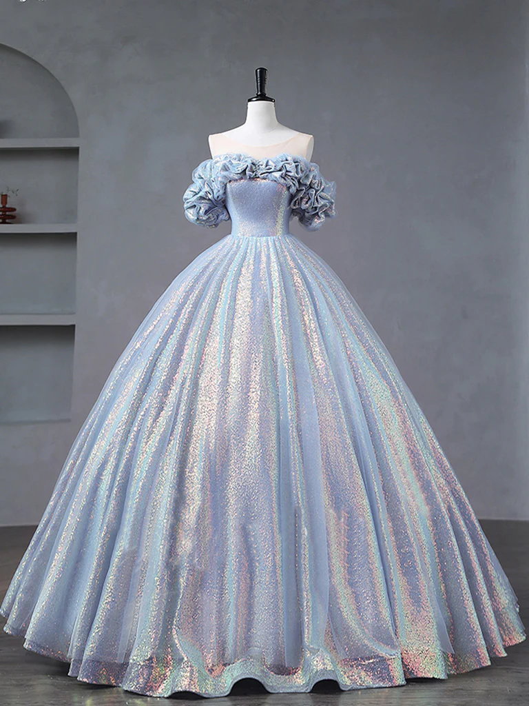 Sparkling Sequin Ball Gown,light Blue Party Dress Shiny Quinceanera Dress