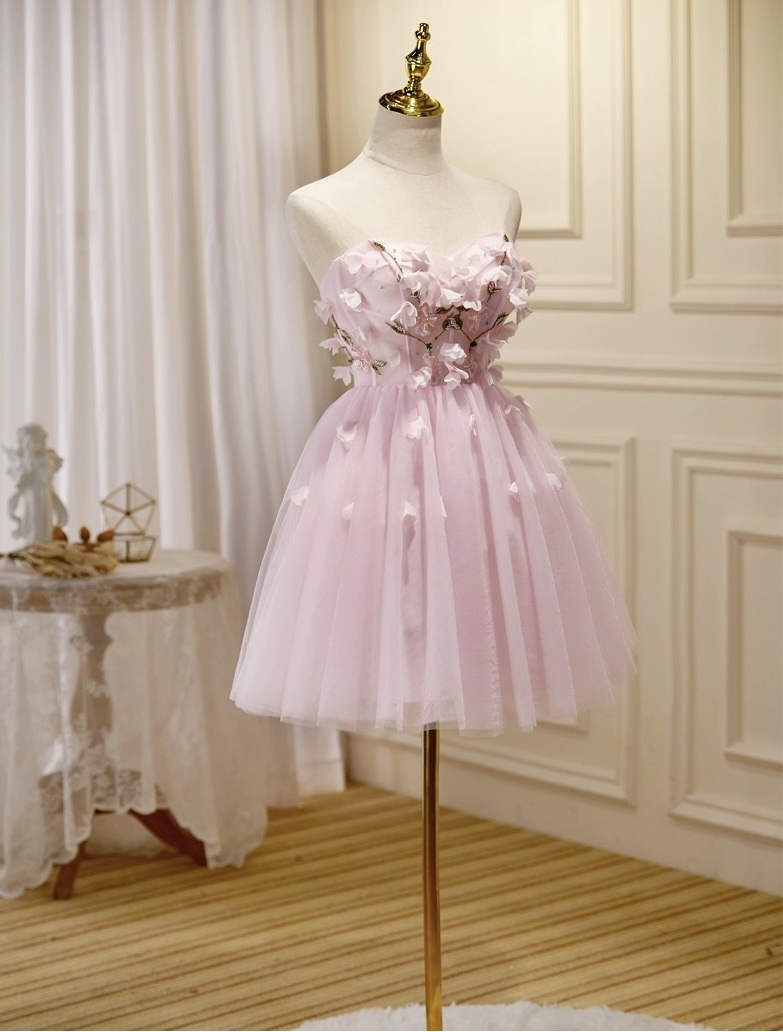 Pink Cute Party Dress, Girl’s Birthday Flower Dress, Sweet 16 Quinceanera Dress