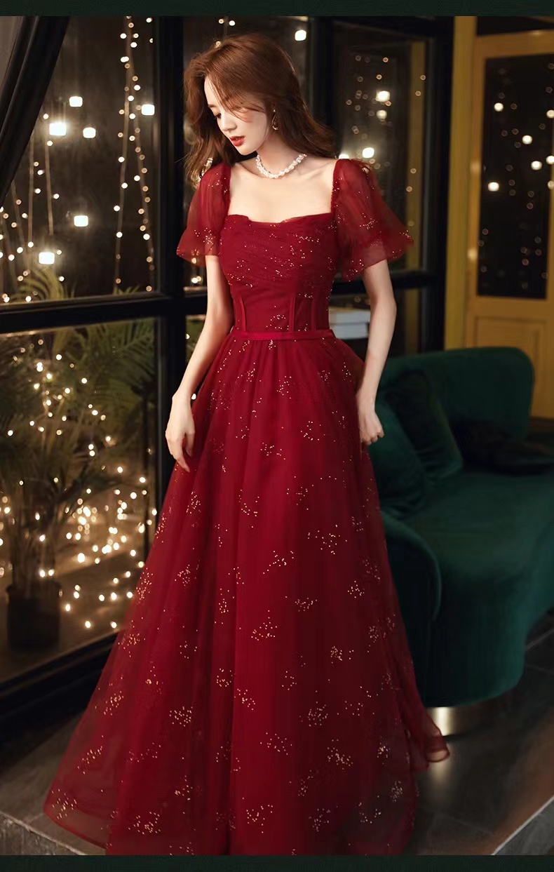 Red Prom Dress,charming Party Dress, Off Shoulder Gitter Evening Dress