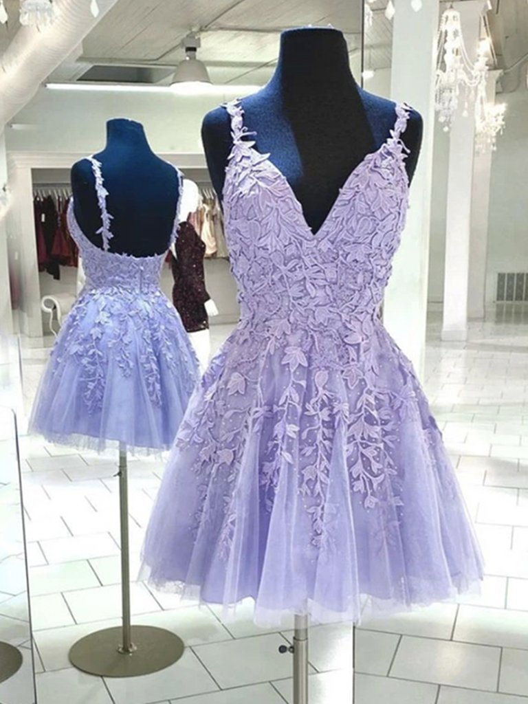 Elegant Sweetheart Straps Tulle Purple Prom Dress, Beautiful Homecoming Dress With Lace