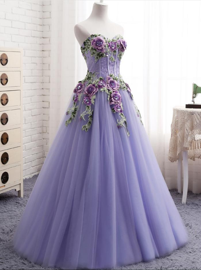 Purple Evening Dress Design Off Shoulder Sweetheart Lace Flowers