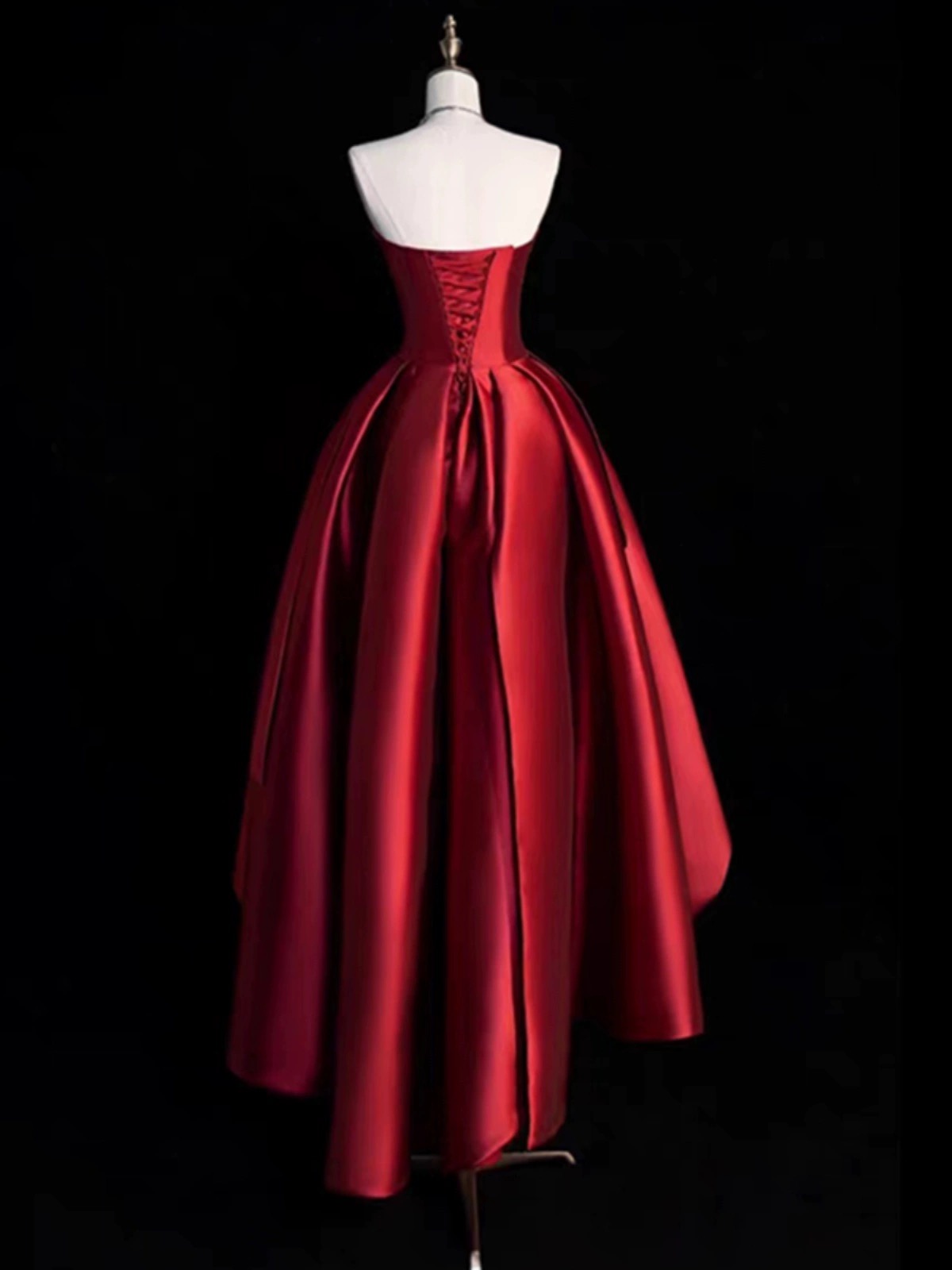 Red Printed Satin High Low Dress