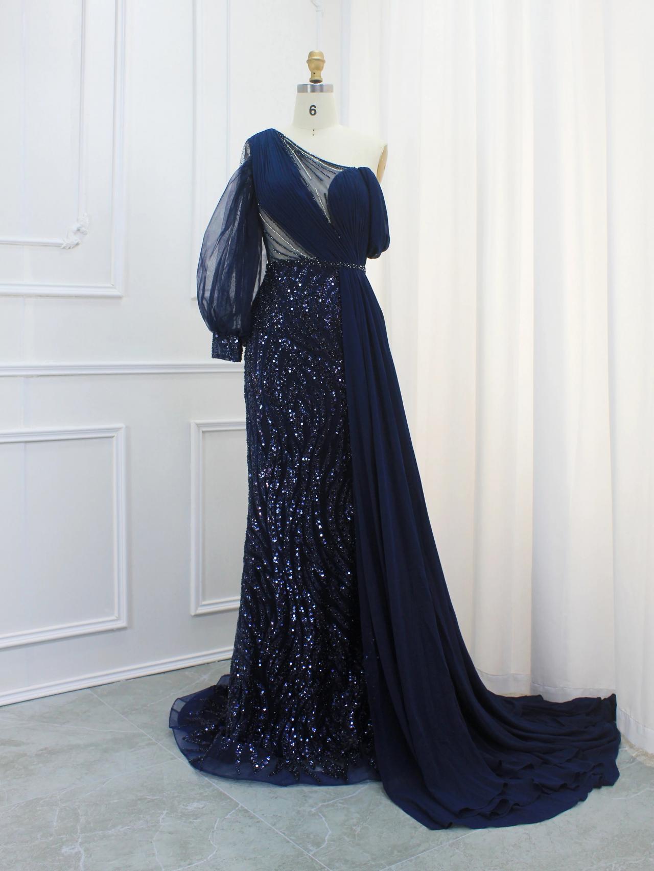 One Shoulder Navy Ball Gown main image 1