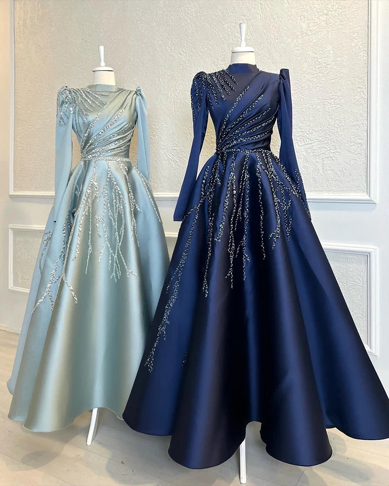 Elegant Navy Blue Long Sleeve Evening Gown on Luulla