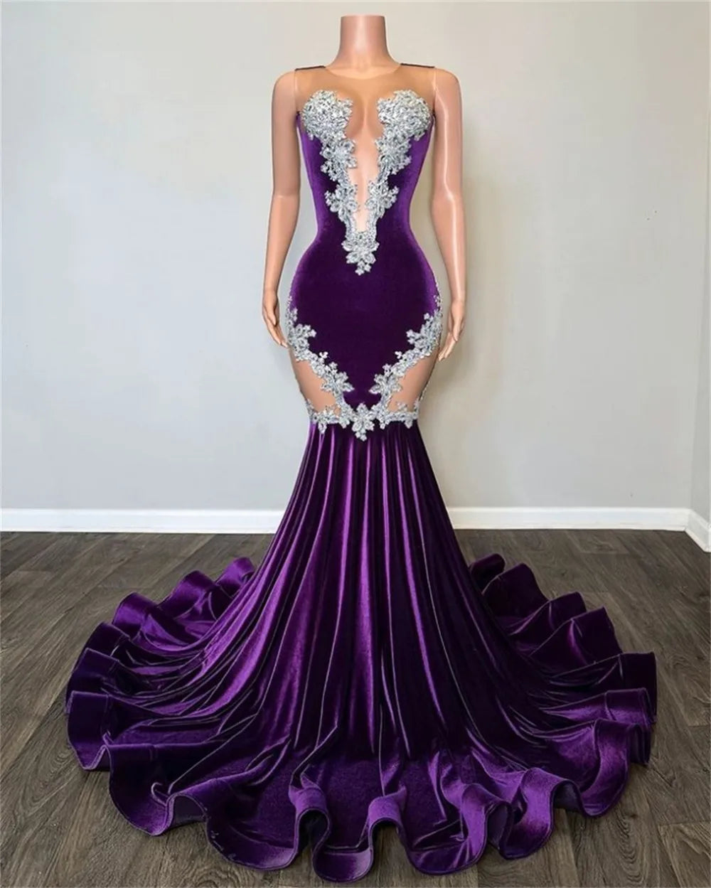 Elegant Purple Velvet Mermaid Evening Gown on Luulla