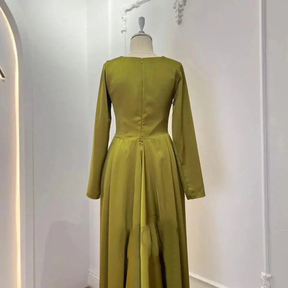 Elegant Long Sleeve Olive Green Maxi Dress on Luulla