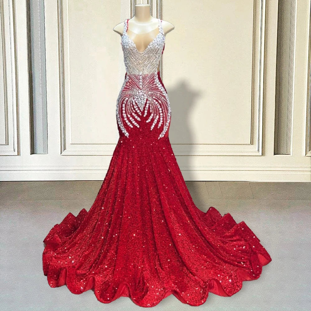 Red Mermaid Evening Dress with Sparkling Sequins