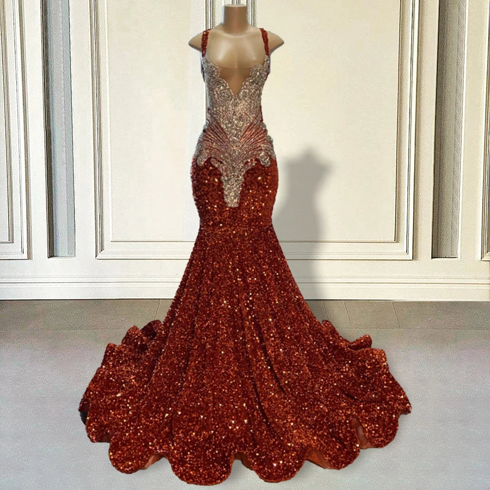 Sparkling Sequin Mermaid Evening Gown With Train
