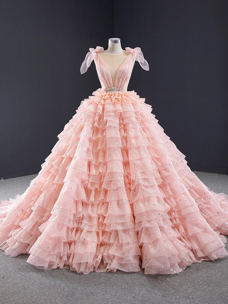 Pink Ruffled Layered Ball Gown Wedding Dress on Luulla