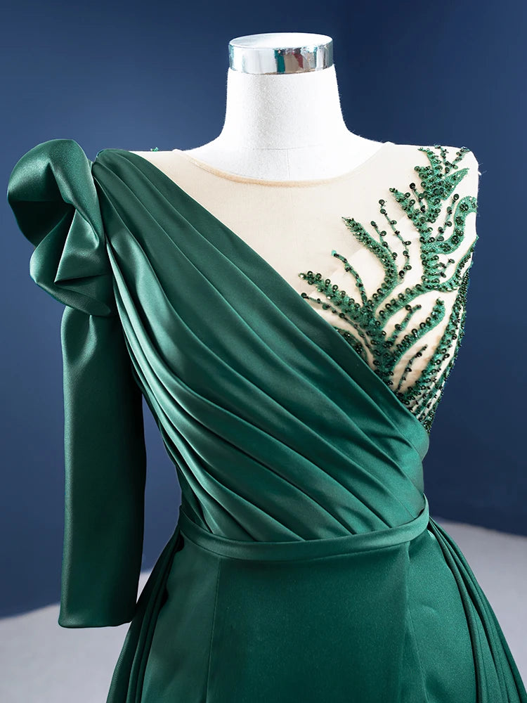 Green Chiffon One Shoulder Evening Dress  Y5774