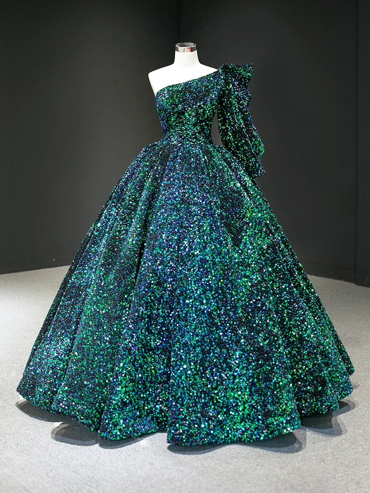 Sparkling Ruby Red One-shoulder Evening Gown on Luulla