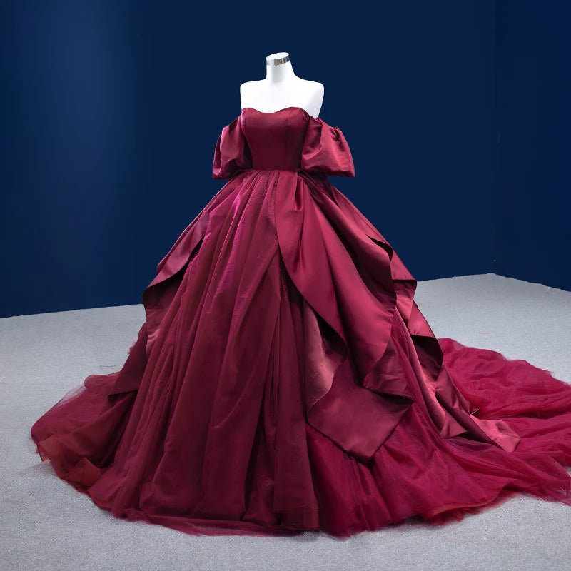 Elegant Maroon Off-shoulder Ball Gown Dress on Luulla