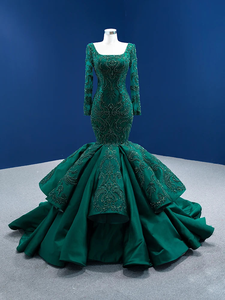 Elegant Green Mermaid Gown With Long Sleeves on Luulla