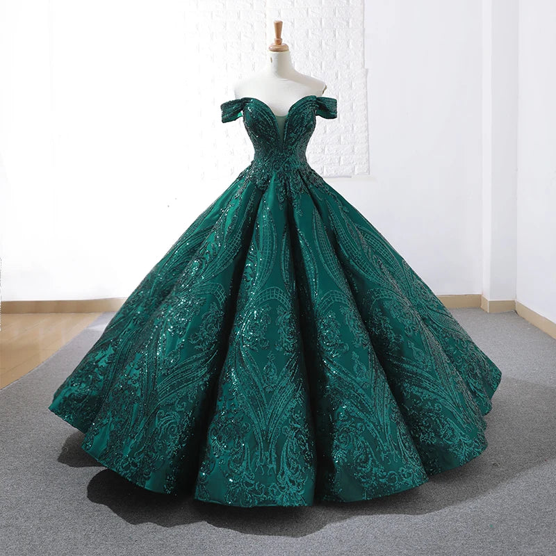 emerald green princess prom dress V-Back Long Beaded Mermaid Prom Dress with Sheer Sides– PromGirl main image 1
