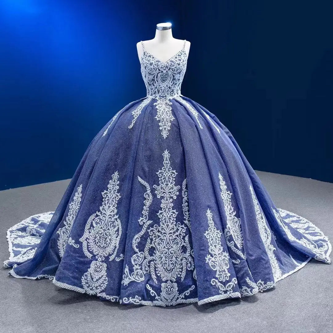 Elegant Royal Blue Embroidered Ball Gown