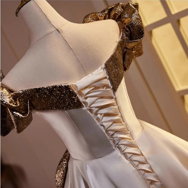 Satin Long Gown with Ruffled Sash Detail Rust main image 1