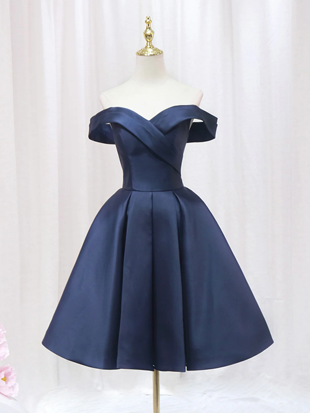 navy blue prom dress short A Line V Neck Short Navy Blue Prom Dresses, Short Dark Navy Blue Forma   jbydress