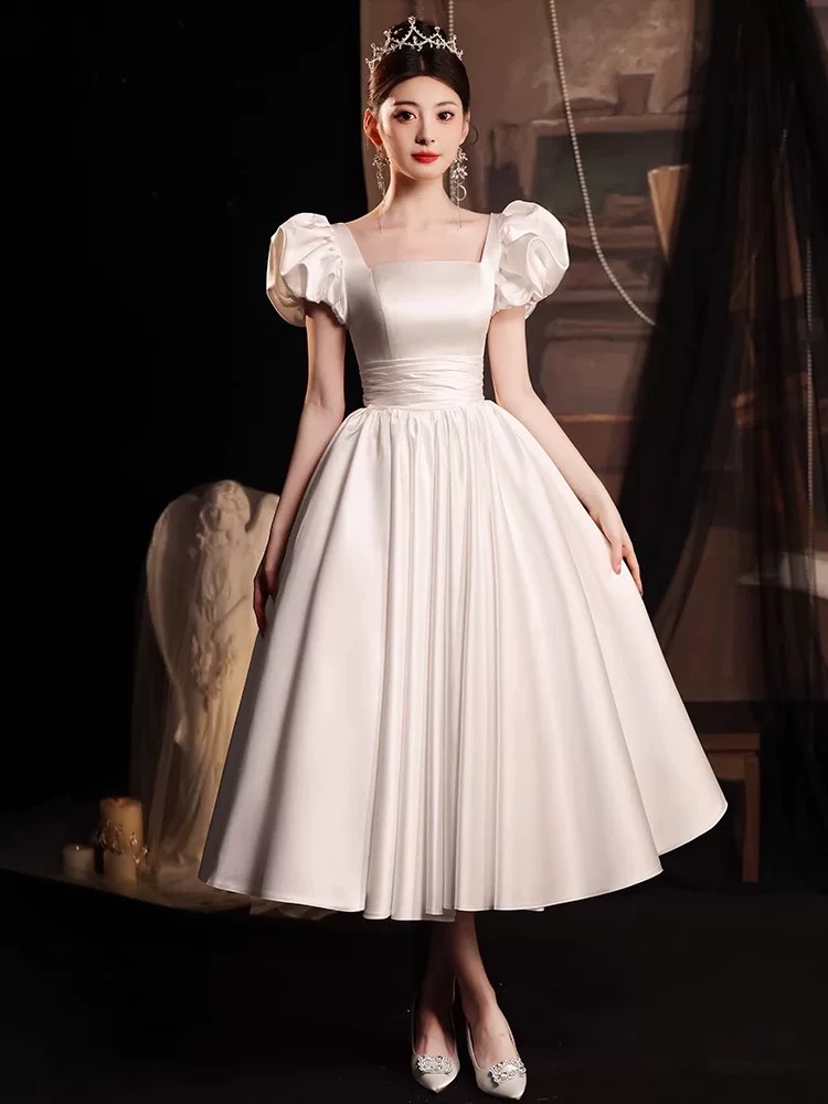 Off Shoulder Party Dress White Party Dress Elegant Satin Evening Dress