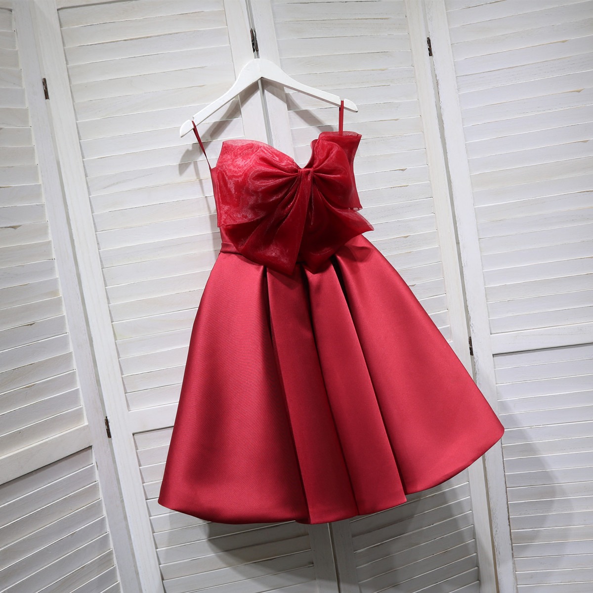 Red Satin Party Dresses, Strapless Homecoming Dresses,Cute Birthday Dresses