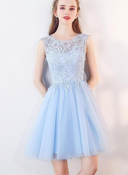 O-neck Party Dress, Short Blue Princess Dress ,cute Homecoming Dress on  Luulla