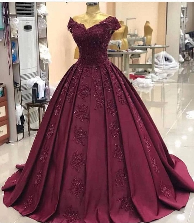 burgundy color quince dresses Strapless Burgundy Prom Dresses Cheap Plus Size Maroon Quinceanera Dresses  APD3455 main image 0