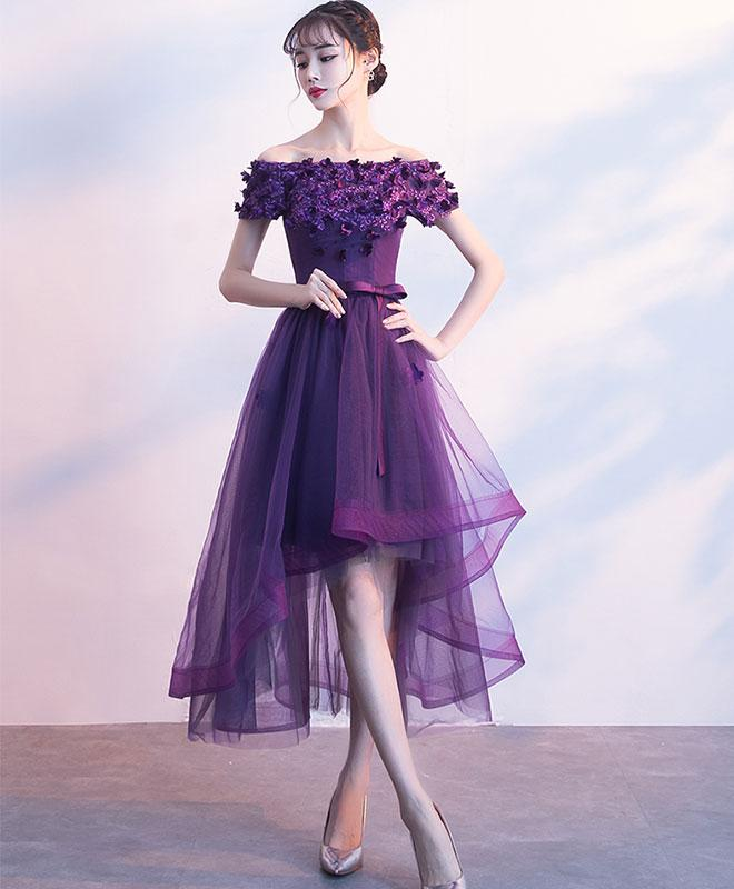Purpler Tulle Lace Short Prom Dress,purple Evening Dress