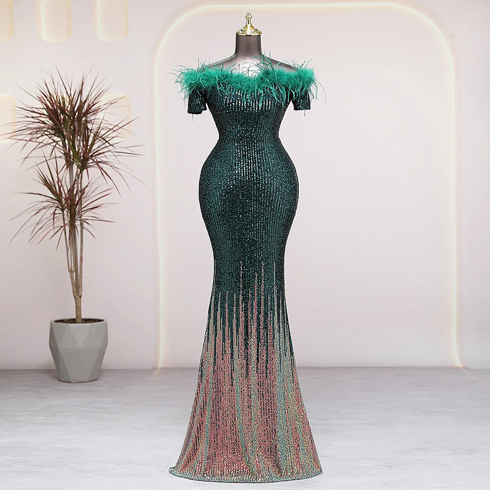 Stunning Sequin-embellished Off-shoulder Mermaid Gown