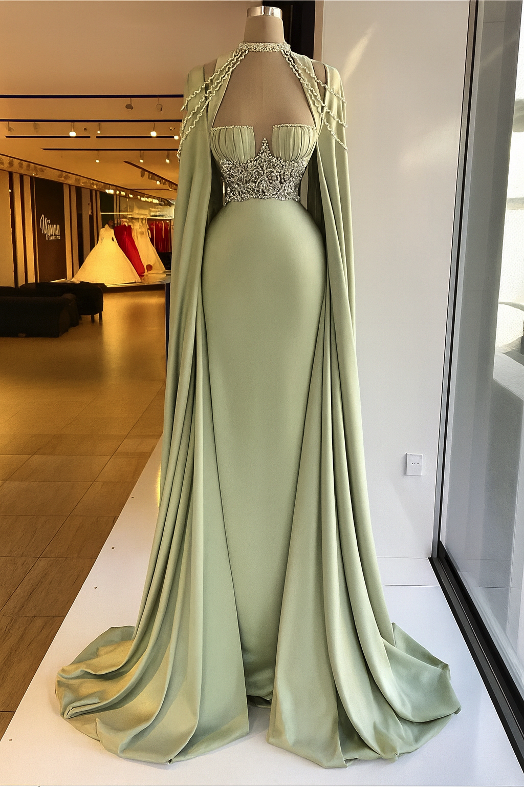 light green beaded dress Green Beaded Formal Dress 07031