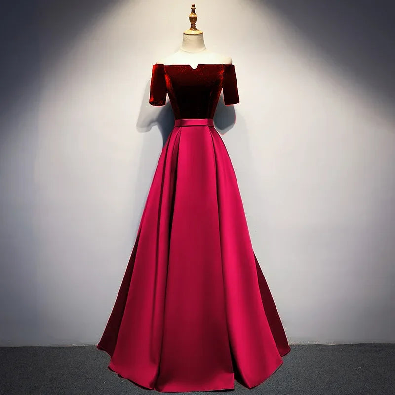 Off-shoulder Velvet A-line Evening Gown Dress