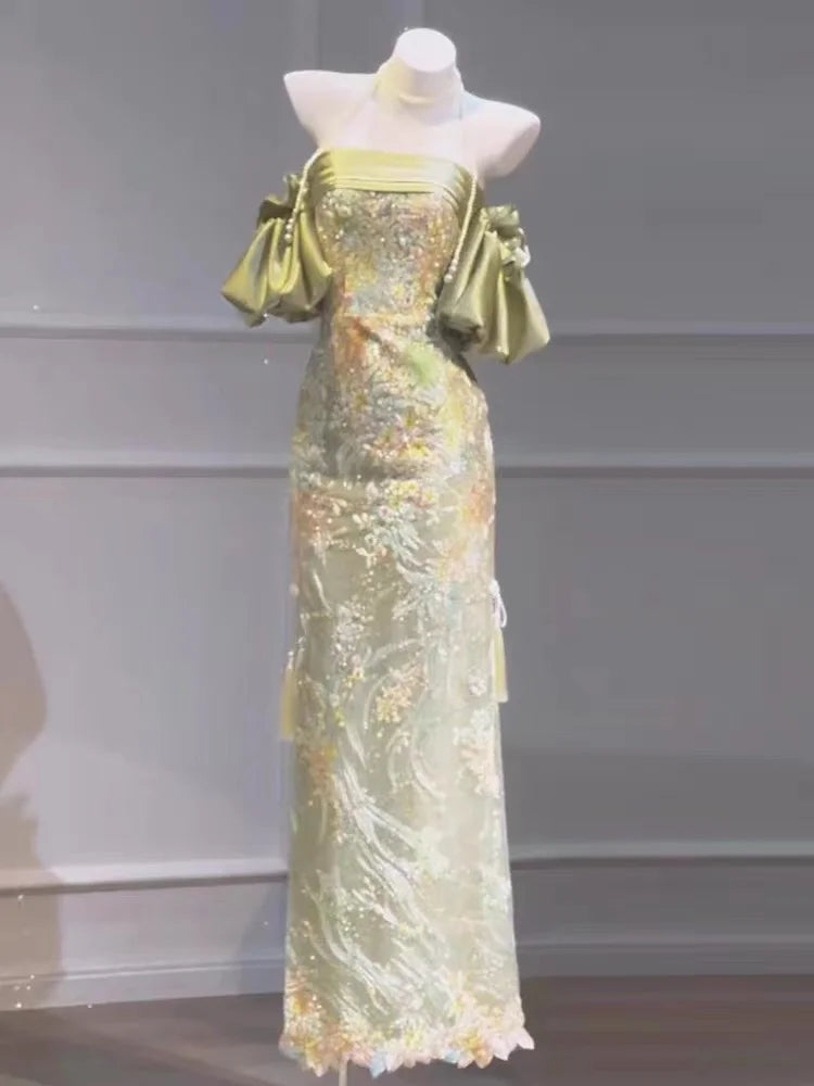 Chinese Style Cheongsam Evening Dress Niche Light Luxury High-end Banquet  Tube Top Dressing Gown on Luulla