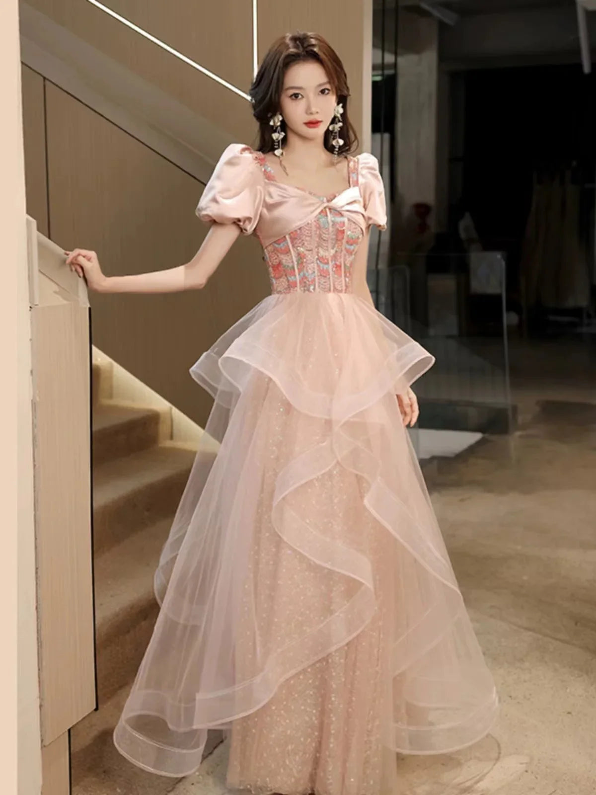 strapless open back dress Vintage Rococo Inspired Pink Silk Wedding Gown With Rosette Bodice / W –  Xtabay Vintage main image 0