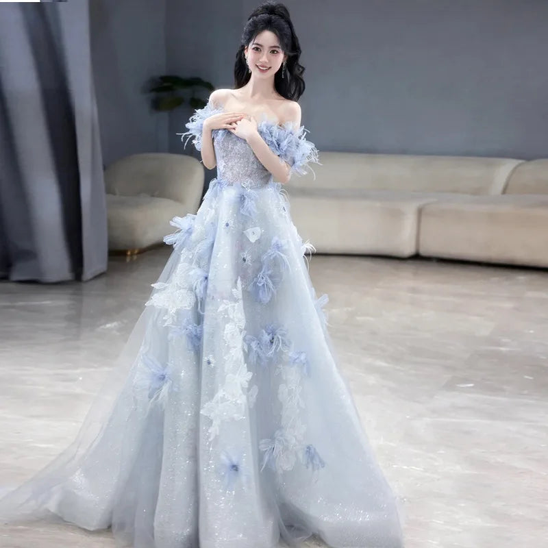 Off-shoulder Floral Gown With Delicate Lace Details on Luulla