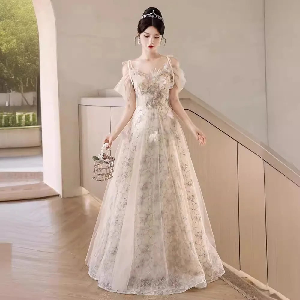 Long Evening Dress For Women Large Hem Design Off Shoulder Halter Bandage Dresses Wedding Banquet Party Tulle Prom Ball Gown