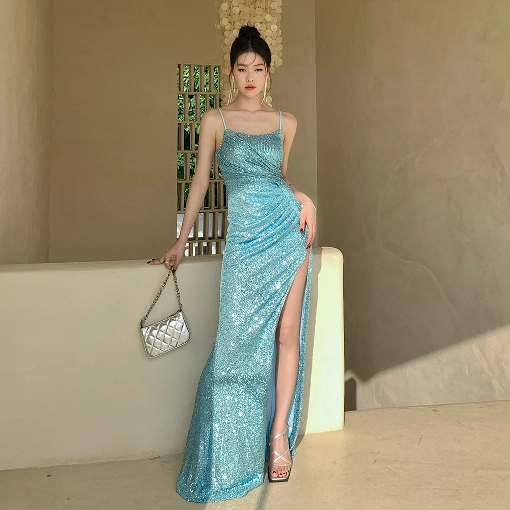 Blue Sequin Long Prom Dress, Special Occasion Evening Dress