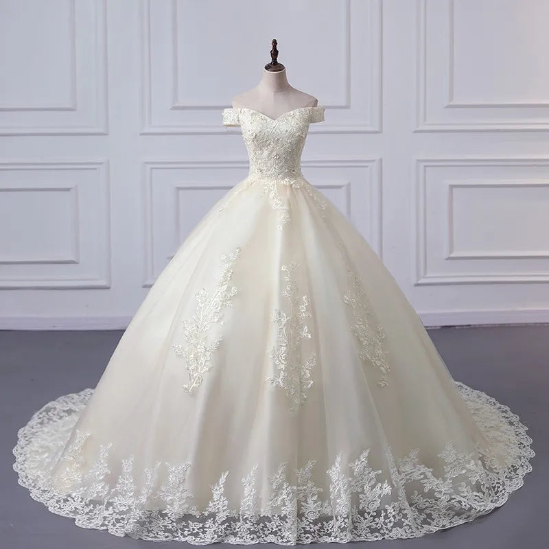 Lace Applique Off-shoulder Bridal Ball Gown