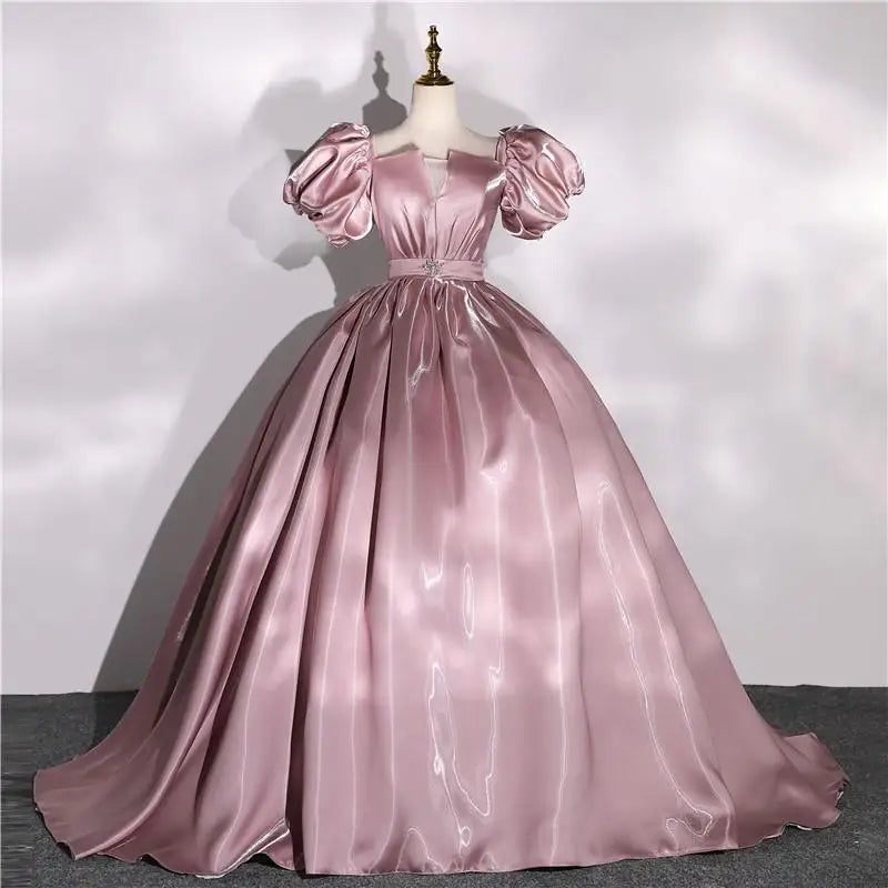 Satin Blue Puff Sleeve Ball Gown Dress on Luulla