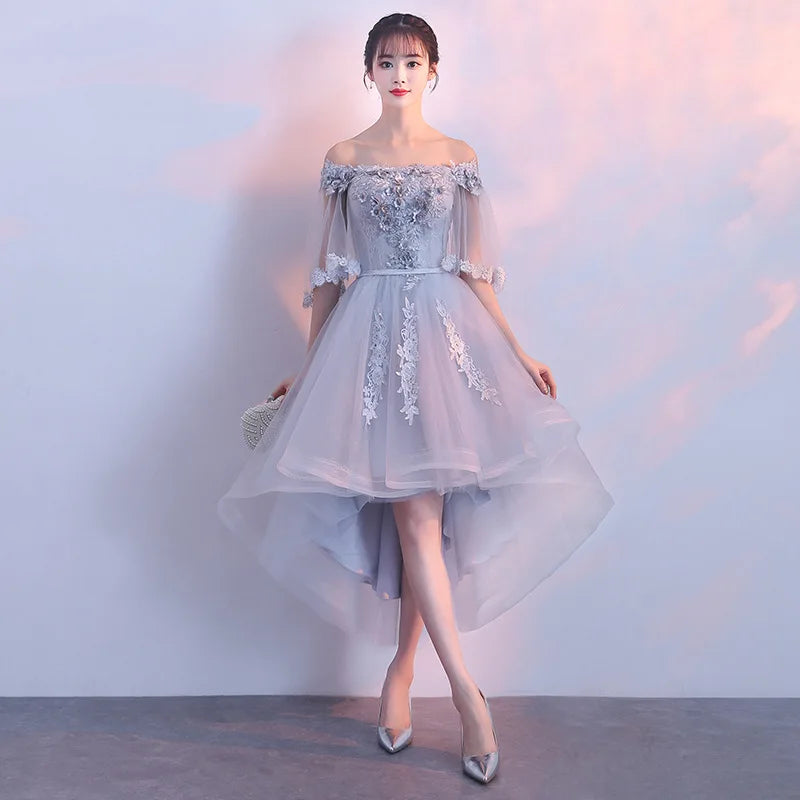 off the shoulder a line cocktail dress GS3684 Off-Shoulder A-Line Cocktail Dress With Brooch
