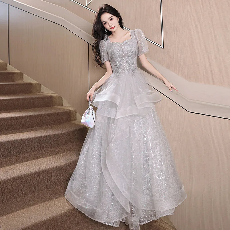 Shimmering Layered Gown With Delicate Lace Accents on Luulla
